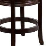 English Elm 24'' High Backless Wood Counter Height Stool with Carved Apron and LeatherSoft Swivel Seat