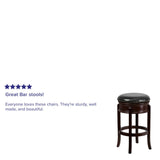 English Elm 29'' High Backless Wood Barstool with Carved Apron and LeatherSoft Swivel Seat