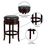 English Elm 29'' High Backless Wood Barstool with Carved Apron and LeatherSoft Swivel Seat