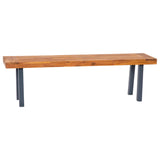 English Elm Commercial Grade Solid Acacia Wood Patio Dining Bench for 2 with Slatted Top and Black Flared Wooden Legs in a Finish