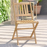 English Elm Commercial Grade Indoor/Outdoor Folding Acacia Wood Patio Bistro Chairs with X Base Frame and Slatted Back and Seat in Finish - Set of 2