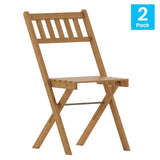 English Elm Commercial Grade Indoor/Outdoor Folding Acacia Wood Patio Bistro Chairs with X Base Frame and Slatted Back and Seat in Finish - Set of 2