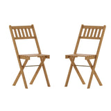 English Elm Commercial Grade Indoor/Outdoor Folding Acacia Wood Patio Bistro Chairs with X Base Frame and Slatted Back and Seat in Finish - Set of 2