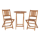 English Elm Commercial Grade 3 Piece Folding Patio Bistro Set, Indoor/Outdoor Acacia Round Wood Table and 2 Chair Set with Slatted Design, Finish