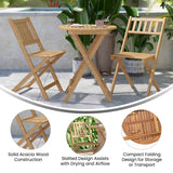 English Elm Commercial Grade 3 Piece Folding Patio Bistro Set, Indoor/Outdoor Acacia Round Wood Table and 2 Chair Set with Slatted Design, Finish