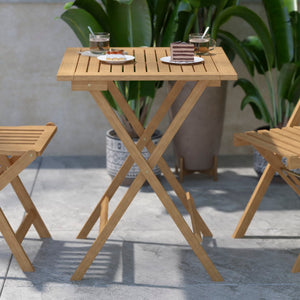 English Elm Commercial Grade Solid Acacia Wood 24 Inch Square Portable Folding Patio Table with Slatted Top and X Shaped Frame