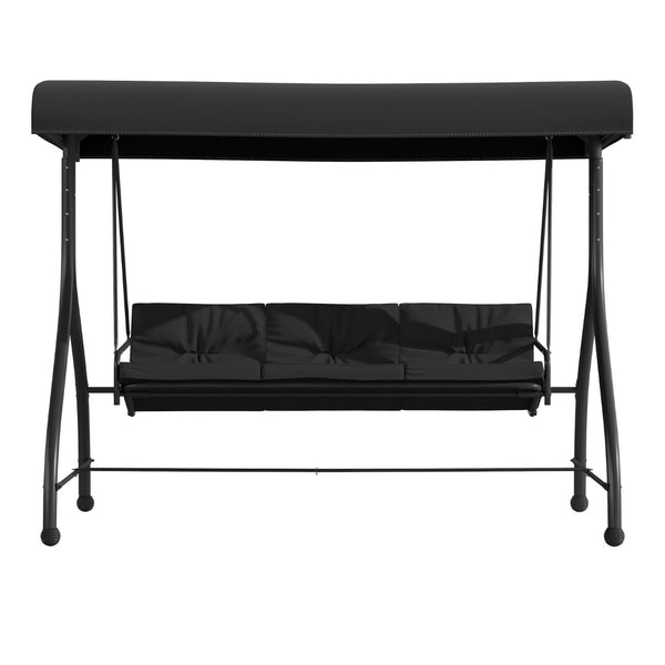 English Elm 3-Seat Outdoor Steel Converting Patio Swing Canopy Hammock with Cushions / Outdoor Swing Bed ()