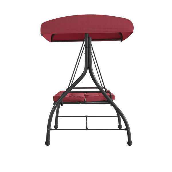 English Elm 3-Seat Outdoor Steel Converting Patio Swing Canopy Hammock with Cushions / Outdoor Swing Bed ()