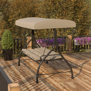 English Elm 3-Seat Outdoor Steel Converting Patio Swing Canopy Hammock with Cushions / Outdoor Swing Bed ()