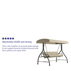 English Elm 3-Seat Outdoor Steel Converting Patio Swing Canopy Hammock with Cushions / Outdoor Swing Bed ()