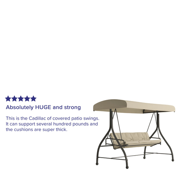 English Elm 3-Seat Outdoor Steel Converting Patio Swing Canopy Hammock with Cushions / Outdoor Swing Bed ()