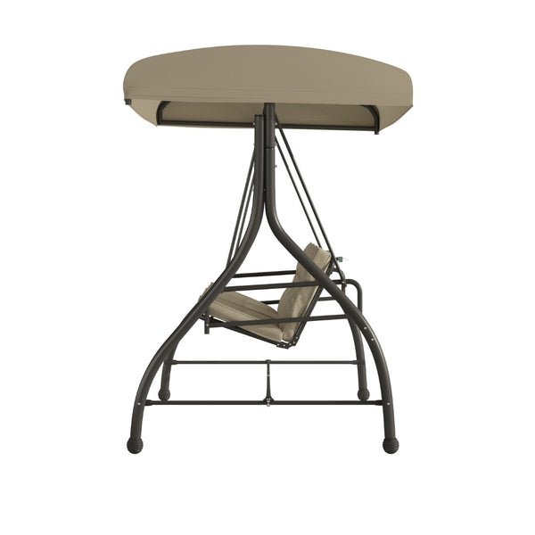 English Elm 3-Seat Outdoor Steel Converting Patio Swing Canopy Hammock with Cushions / Outdoor Swing Bed ()