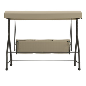 English Elm 3-Seat Outdoor Steel Converting Patio Swing Canopy Hammock with Cushions / Outdoor Swing Bed ()