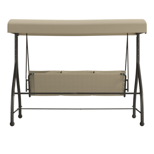 English Elm 3-Seat Outdoor Steel Converting Patio Swing Canopy Hammock with Cushions / Outdoor Swing Bed ()