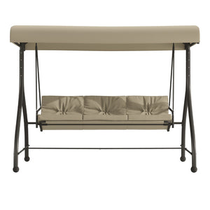 English Elm 3-Seat Outdoor Steel Converting Patio Swing Canopy Hammock with Cushions / Outdoor Swing Bed ()