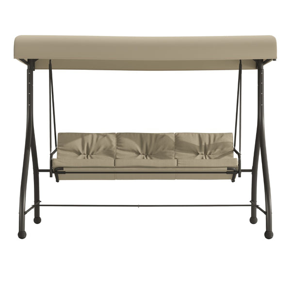 English Elm 3-Seat Outdoor Steel Converting Patio Swing Canopy Hammock with Cushions / Outdoor Swing Bed ()