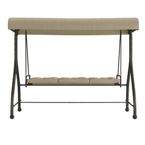 English Elm 3-Seat Outdoor Steel Converting Patio Swing Canopy Hammock with Cushions / Outdoor Swing Bed ()