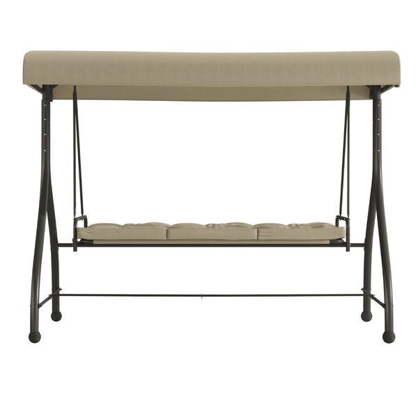 English Elm 3-Seat Outdoor Steel Converting Patio Swing Canopy Hammock with Cushions / Outdoor Swing Bed ()