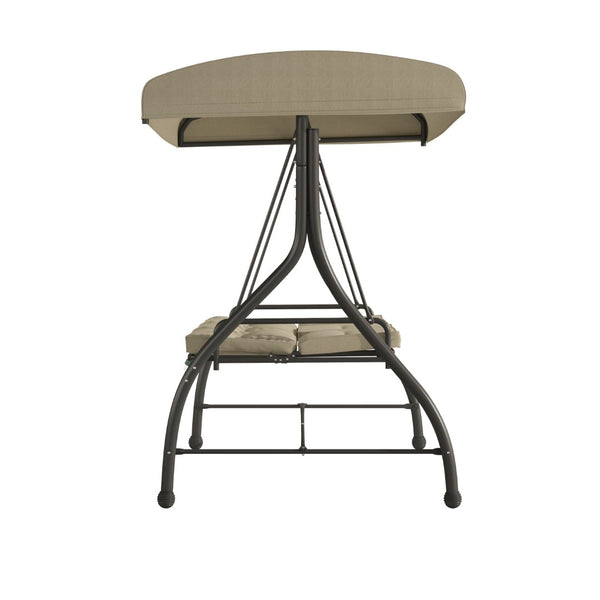 English Elm 3-Seat Outdoor Steel Converting Patio Swing Canopy Hammock with Cushions / Outdoor Swing Bed ()