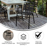 English Elm Commercial Grade Commercial Metal Indoor-Outdoor Restaurant Stack Chair with Metal Triple Slat Back