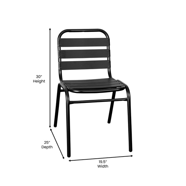 English Elm Commercial Grade Commercial Metal Indoor-Outdoor Restaurant Stack Chair with Metal Triple Slat Back