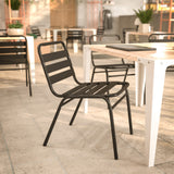 English Elm Commercial Grade Commercial Metal Indoor-Outdoor Restaurant Stack Chair with Metal Triple Slat Back