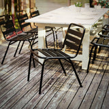 English Elm Commercial Grade Commercial Metal Indoor-Outdoor Restaurant Stack Chair with Metal Triple Slat Back