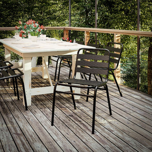 English Elm Commercial Grade Commercial Metal Indoor-Outdoor Restaurant Stack Chair with Metal Triple Slat Back