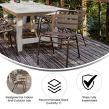 English Elm Commercial Grade Commercial Metal Indoor-Outdoor Restaurant Stack Chair with Metal Triple Slat Back