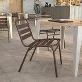 English Elm Commercial Grade Commercial Metal Indoor-Outdoor Restaurant Stack Chair with Metal Triple Slat Back