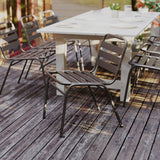 English Elm Commercial Grade Commercial Metal Indoor-Outdoor Restaurant Stack Chair with Metal Triple Slat Back