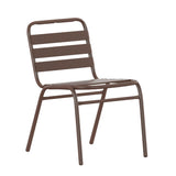 English Elm Commercial Grade Commercial Metal Indoor-Outdoor Restaurant Stack Chair with Metal Triple Slat Back