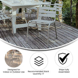 English Elm Commercial Grade Commercial Metal Indoor-Outdoor Restaurant Stack Chair with Metal Triple Slat Back