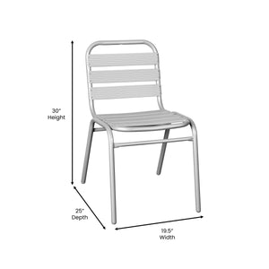 English Elm Commercial Grade Commercial Metal Indoor-Outdoor Restaurant Stack Chair with Metal Triple Slat Back