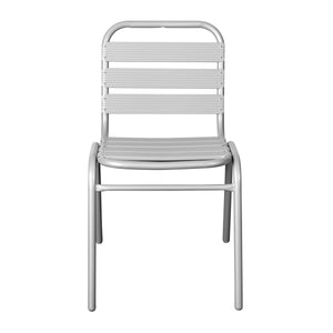 English Elm Commercial Grade Commercial Metal Indoor-Outdoor Restaurant Stack Chair with Metal Triple Slat Back
