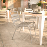 English Elm Commercial Grade Commercial Metal Indoor-Outdoor Restaurant Stack Chair with Metal Triple Slat Back