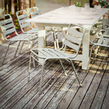 English Elm Commercial Grade Commercial Metal Indoor-Outdoor Restaurant Stack Chair with Metal Triple Slat Back