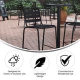 English Elm Commercial Grade Commercial Metal Indoor-Outdoor Restaurant Bar Height Stool with Metal Triple Slat Back