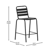 English Elm Commercial Grade Commercial Metal Indoor-Outdoor Restaurant Bar Height Stool with Metal Triple Slat Back