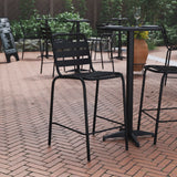 Commercial Grade Commercial Metal Indoor-Outdoor Restaurant Bar Height Stool with Metal Triple Slat Back