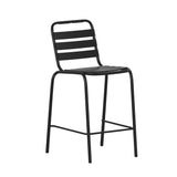 English Elm Commercial Grade Commercial Metal Indoor-Outdoor Restaurant Bar Height Stool with Metal Triple Slat Back