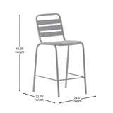 English Elm Commercial Grade Commercial Metal Indoor-Outdoor Restaurant Bar Height Stool with Metal Triple Slat Back