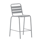 English Elm Commercial Grade Commercial Metal Indoor-Outdoor Restaurant Bar Height Stool with Metal Triple Slat Back