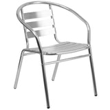 English Elm Commercial Grade Commercial Indoor-Outdoor Restaurant Stack Chair with Triple Slat Back and Arms