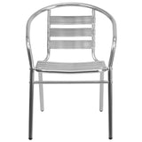 English Elm Commercial Grade Commercial Indoor-Outdoor Restaurant Stack Chair with Triple Slat Back and Arms