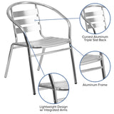 English Elm Commercial Grade Commercial Indoor-Outdoor Restaurant Stack Chair with Triple Slat Back and Arms