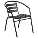 English Elm Commercial Grade Metal Restaurant Stack Chair with Aluminum Slats