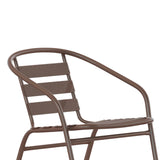 English Elm Commercial Grade Metal Restaurant Stack Chair with Metal Slats