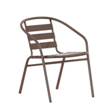 English Elm Commercial Grade Metal Restaurant Stack Chair with Metal Slats