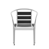 English Elm Commercial Grade Commercial Metal Indoor-Outdoor Restaurant Stack Chair with Triple Slat Faux Teak Back